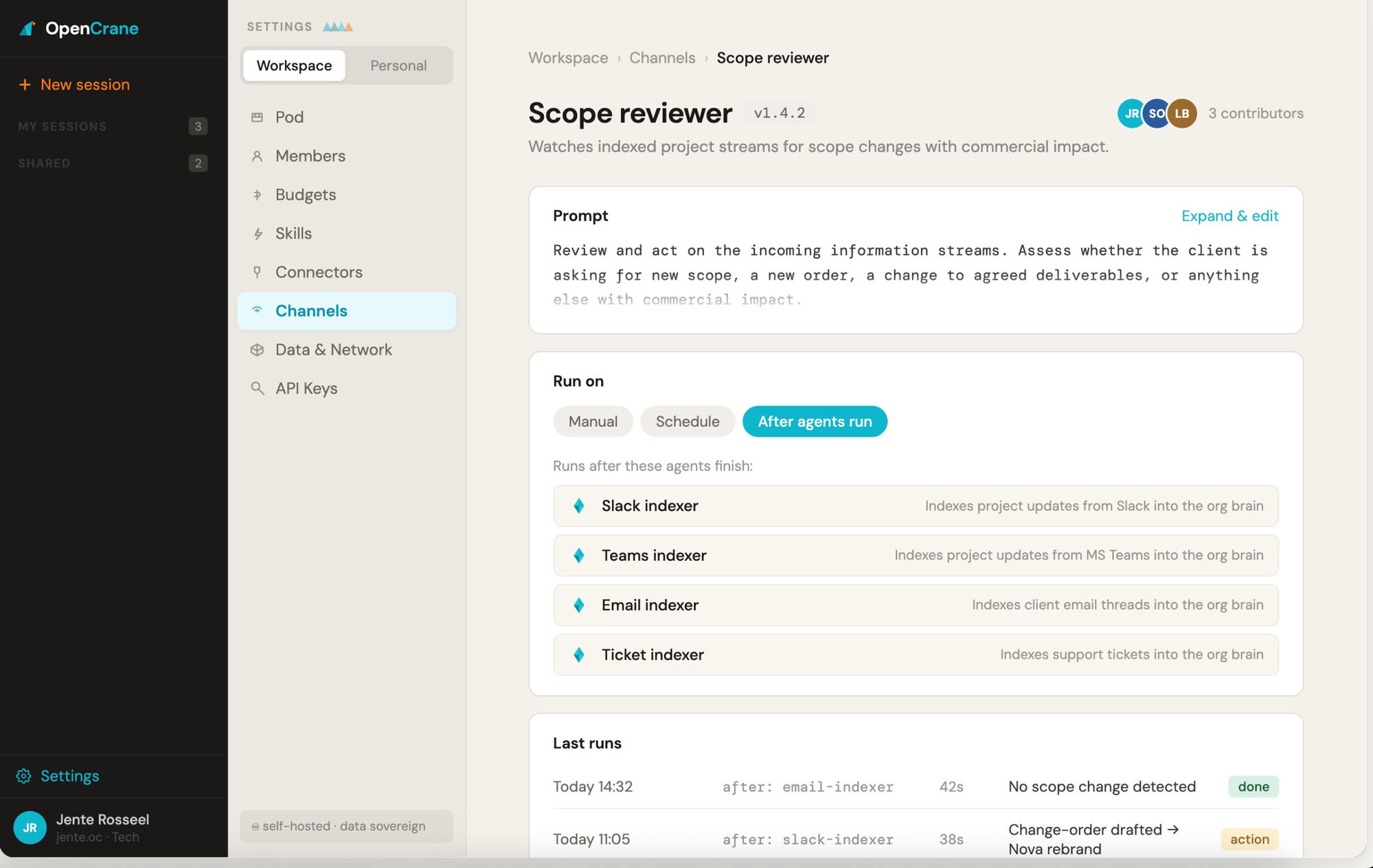 An OpenCrane workflow that reviews incoming project information after connected tools update